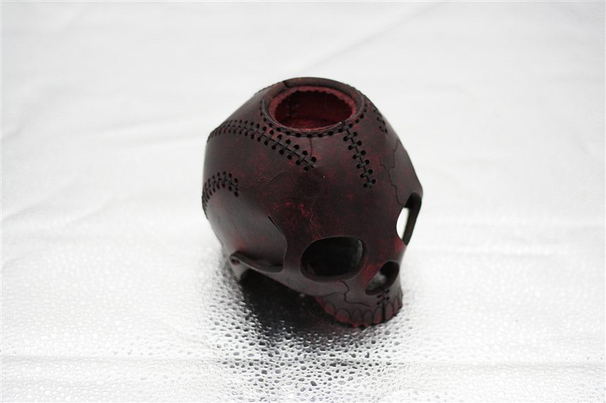 Stitched leather skull candle holder